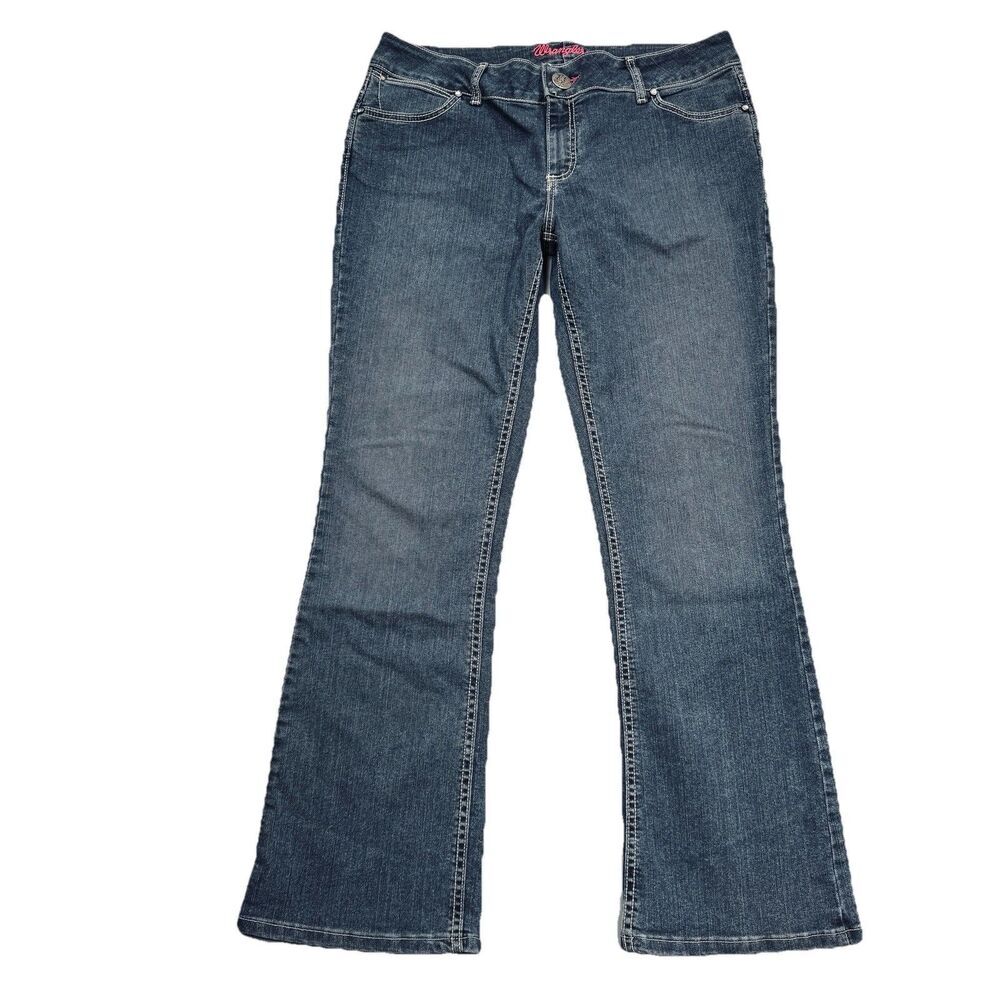 Wrangler Flared Jeans 15/16 (35x31) Blue Mid Rise Stretch Juniors Embellished